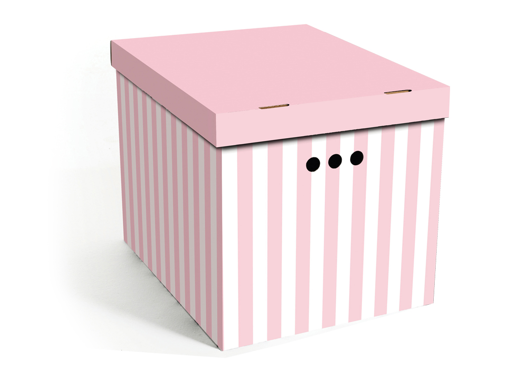 Dekorativní kartonová krabička RŮŽOVÉ PRUHY XL úložný box, velikost 42x32x32cm