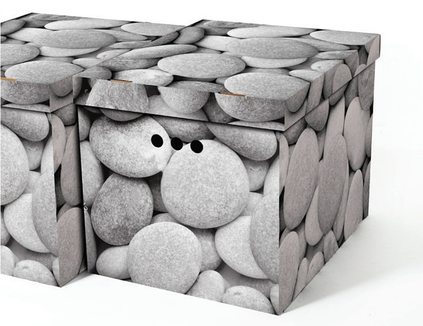 Dekorativní kartonová krabička ŠEDÉ KAMENY XL úložný box, velikost 42x32x32cm
