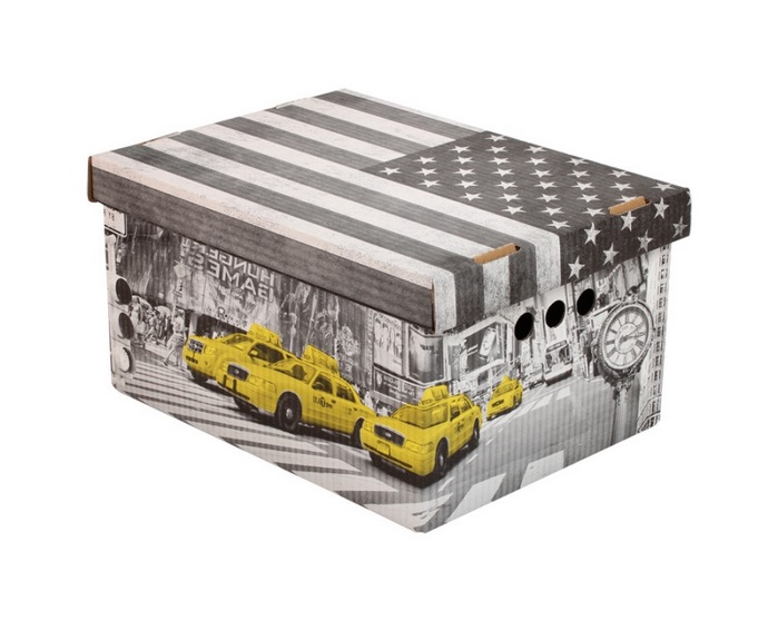 Dekorativní kartonová krabička NEW YORK A4 úložný box, velikost 33x25x18cm