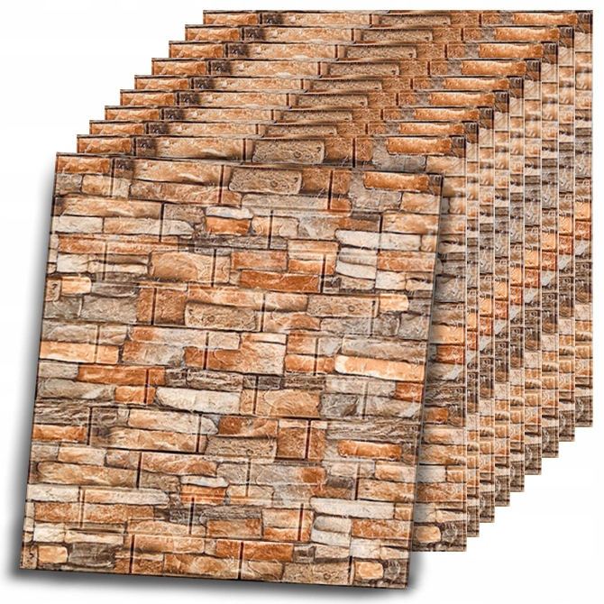 SAMOLEPICÍ PANELY, 3D cihlové tapety - sada 10 kusů (5,4 m2) tmavá cihla #4