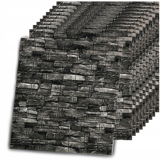 SAMOLEPICÍ PANELY, 3D cihlové tapety - sada 10 kusů (5,4 m2) grafitová cihla