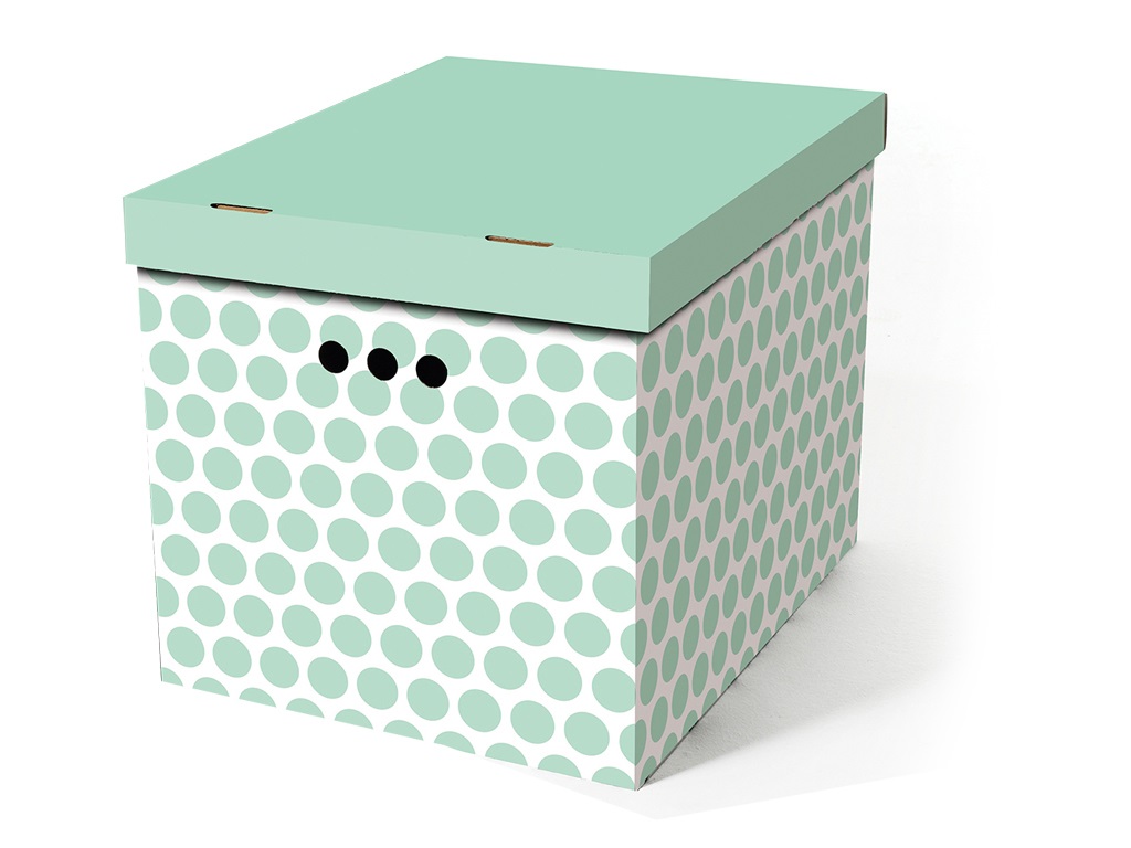 Dekorativní kartonová krabička ZELENÉ TEČKY XL úložný box, velikost 42x32x32cm