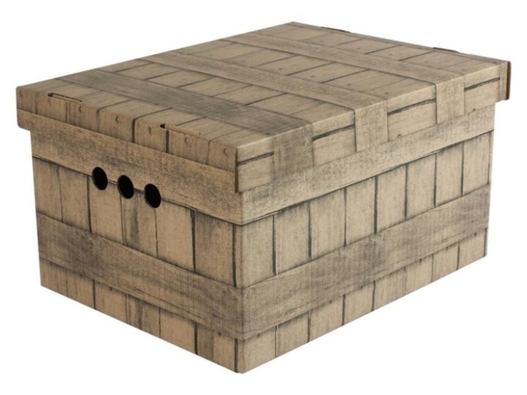 Dekorativní kartonová krabička HNĚDÁ DESKA, DESKY A4 úložný box, vel. 33x25x18cm