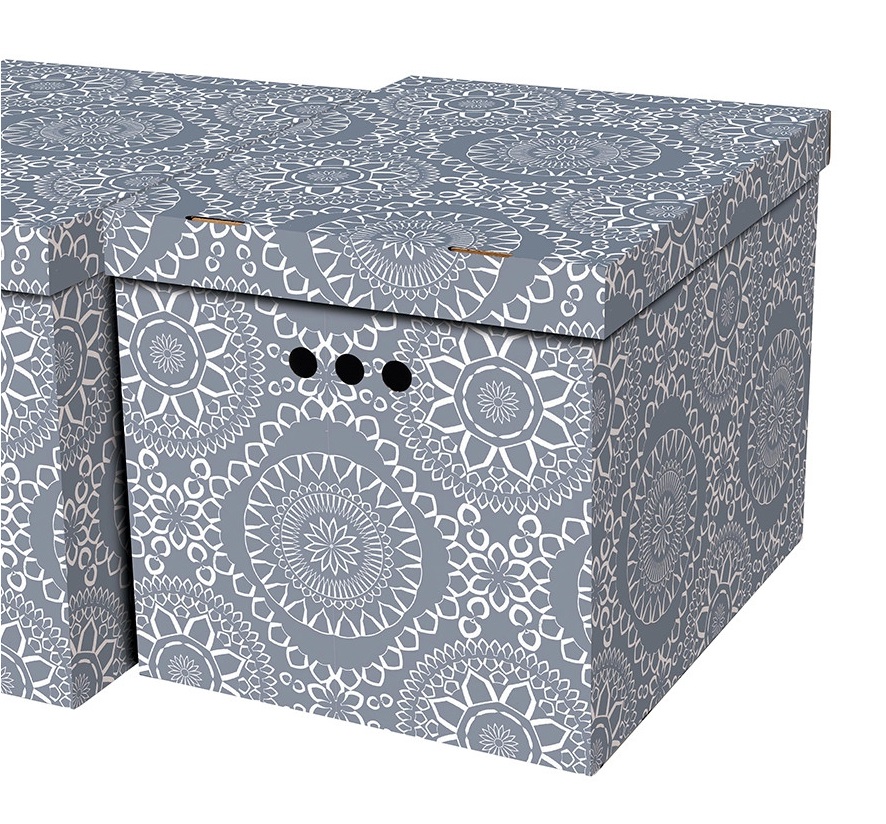 Dekorativní kartonová krabička MAROKO ŠEDÉ, MOROCCO XL úložný box 42x32x32cm