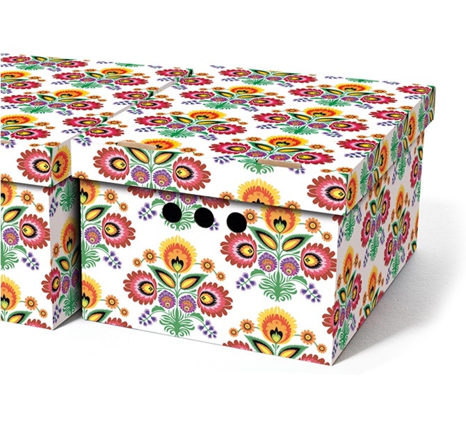 Dekorativní kartonová krabička KVĚTINY LOWICZ A4 úložný box, velikost 33x25x18cm