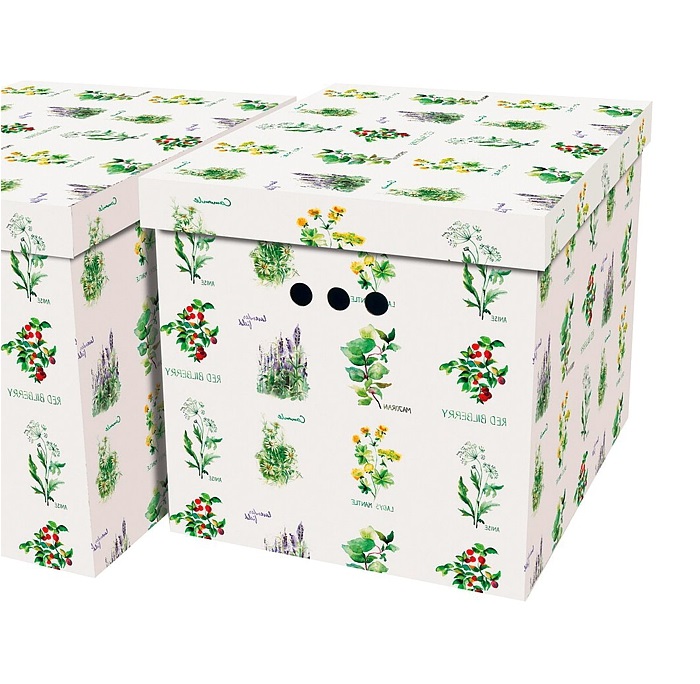 Dekorativní kartonová krabička BYLINY XL, úložný box s víkem 42x32x32cm