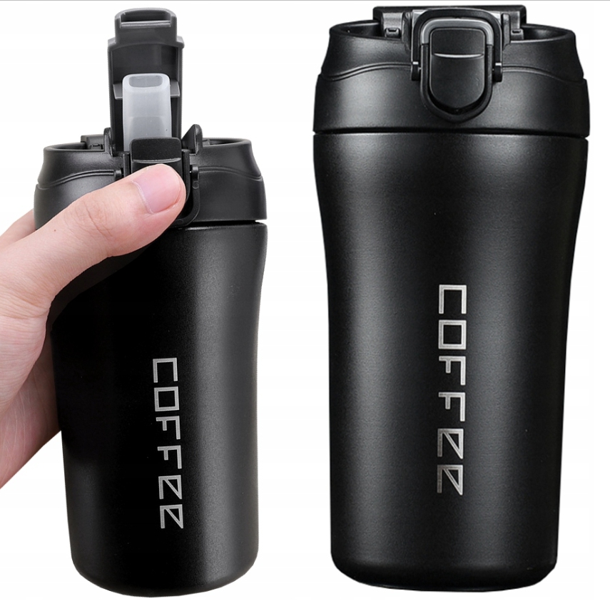 Kapacitní termální hrnek 460 ml, termoska s náustkem, zip cerná