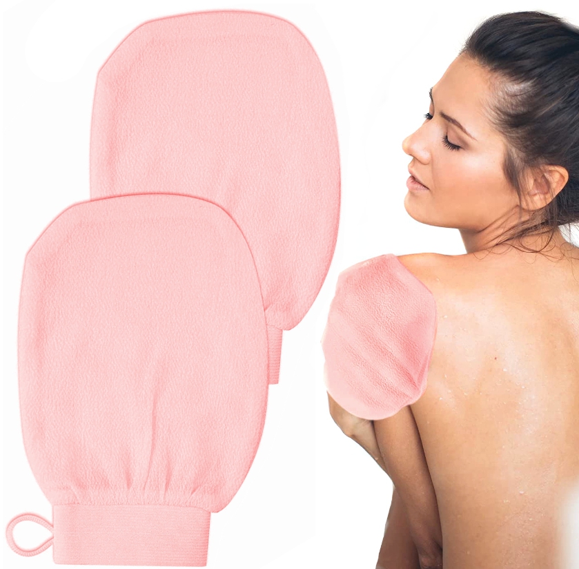 Exfoliační rukavice pro tělový peeling - sada 2 kusů růžové