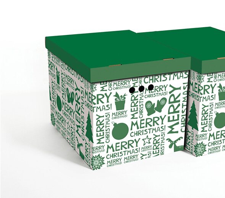 Dekorativní kartonová krabička MERRY CHRISTMAS XL, úložný box s víkem 42x32x32cm