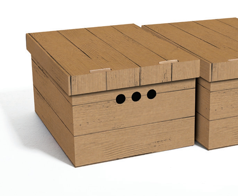 Dekorativní kartonová krabička HNĚDÁ MODERNÍ DESKA A4 úložný box 33x25x18cm